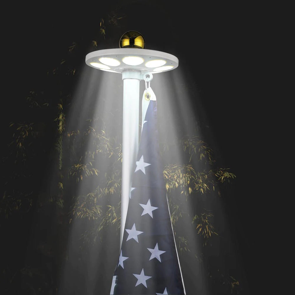 The Senator flagpole + Premium Solar lamp + EMB USA Flag + Eagle & Ball Topper