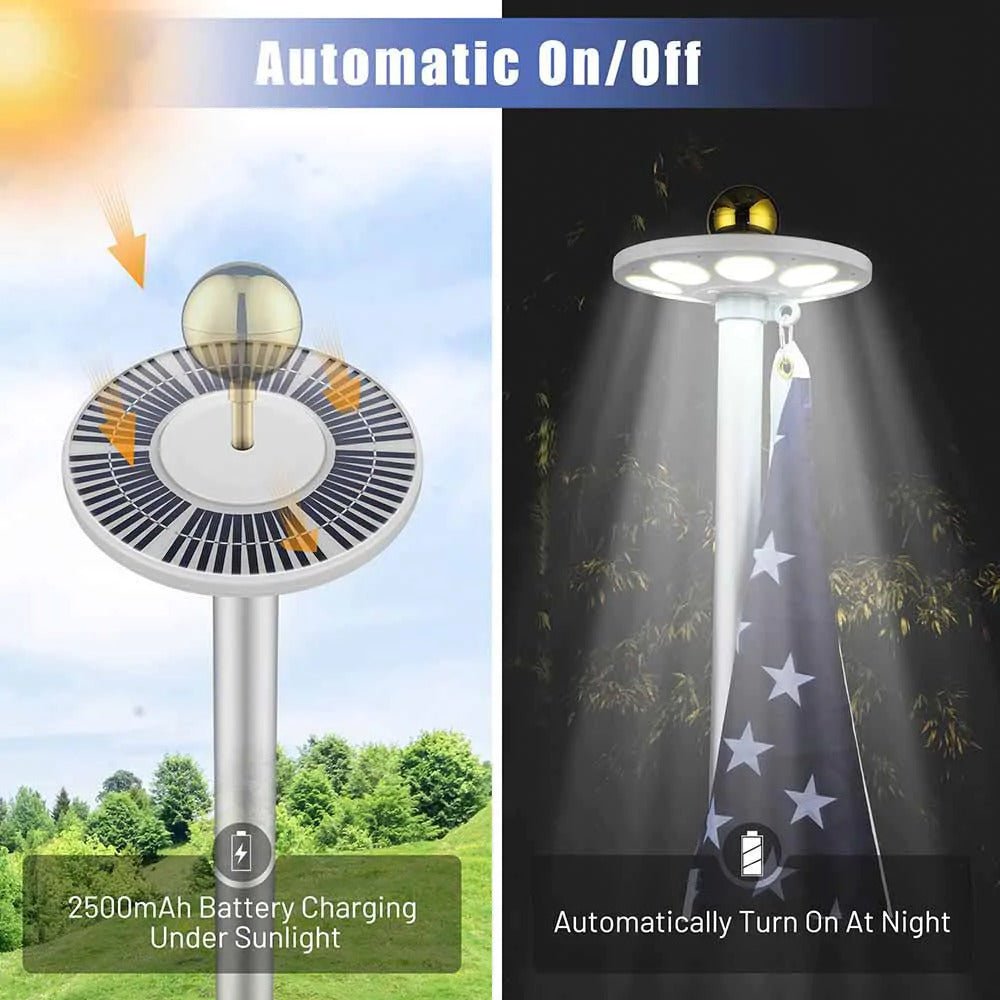 The Senator flagpole + Premium Solar lamp + EMB USA Flag + Eagle & Ball Topper