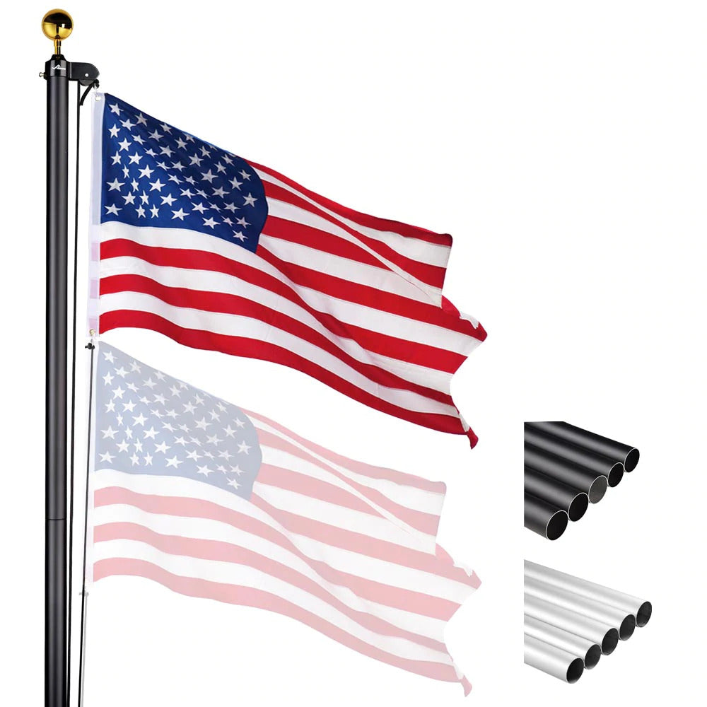 The Senator flagpole + Premium Solar lamp + EMB USA Flag + Eagle & Ball Topper