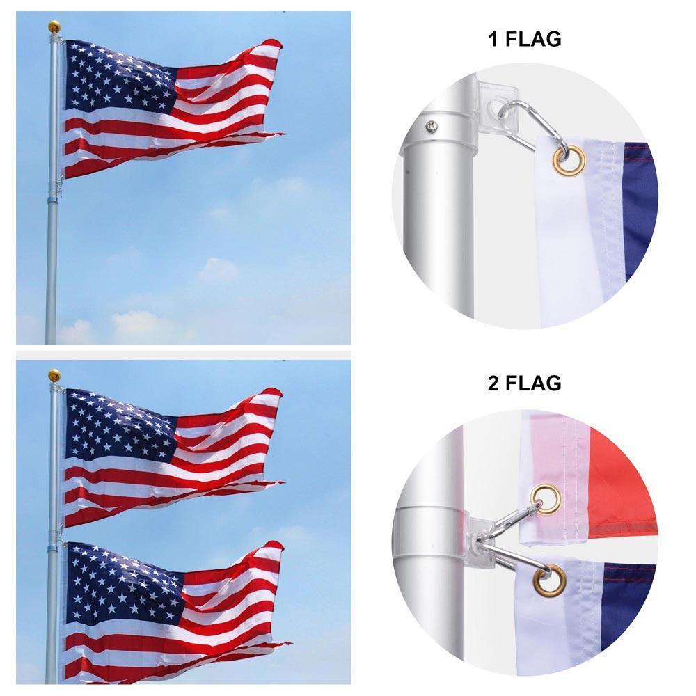 CALIFORNIA BUNDLE: 30ft Telescoping Flagpole + Solar lamp + USA & California Flag