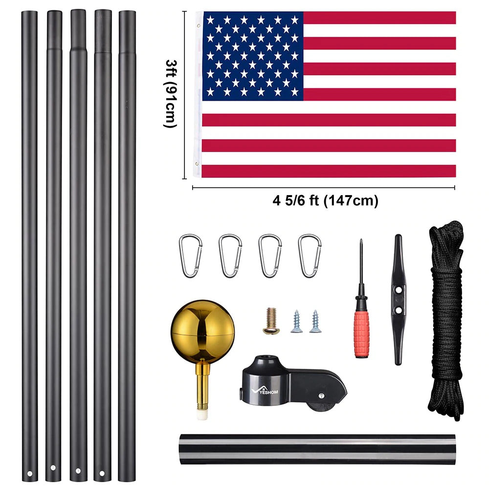 The Senator flagpole + Premium Solar lamp + EMB USA Flag + Eagle & Ball Topper