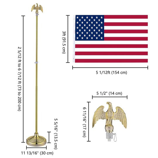 Bundle: 6ft Indoor Flagpole with Stand + Gold Ball + USA Flag