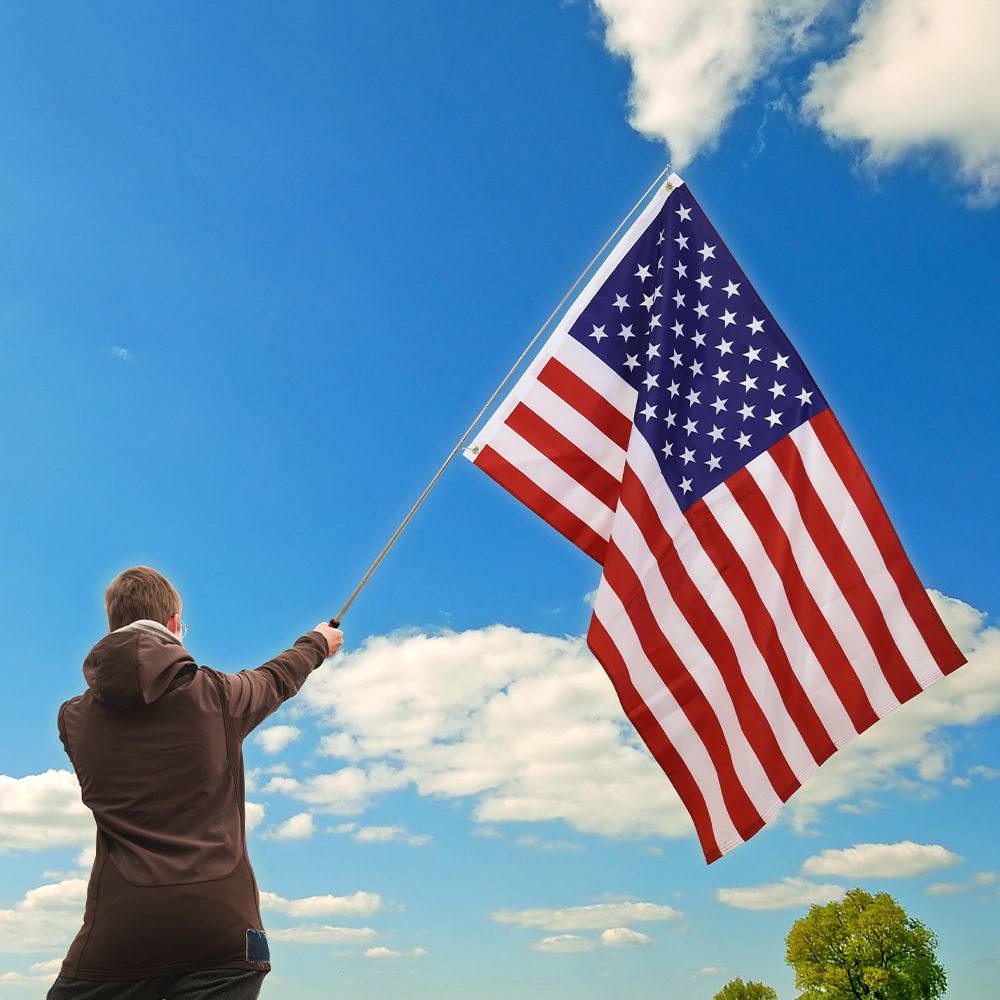 5ft Telescopic Handheld Flagpole + USA Flag - Lightweight Extendable Stainless Steel with Anti-Slip Grip