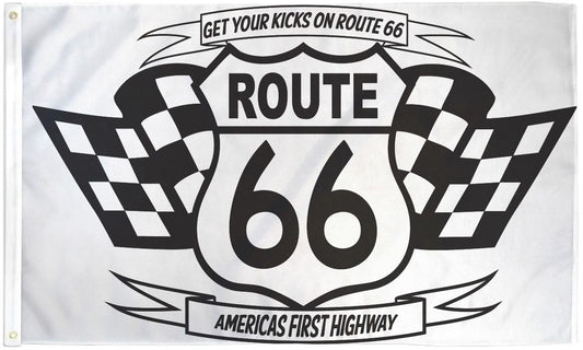 Route 66 (Black & White) Flag - 3x5ft